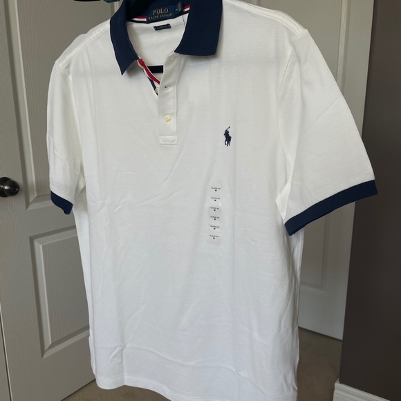 MEN’S Polo White Polo Shirt with Navy Accents - Picture 1 of 3